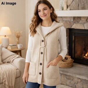 Banana Republic Hooded‎ Knit Vest Lambswool Cashmere Blend Sleeveless Cardigan M